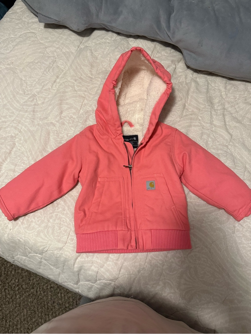 Carhartt Coral Pink Hooded Sherpa-Lined Kids Jacket